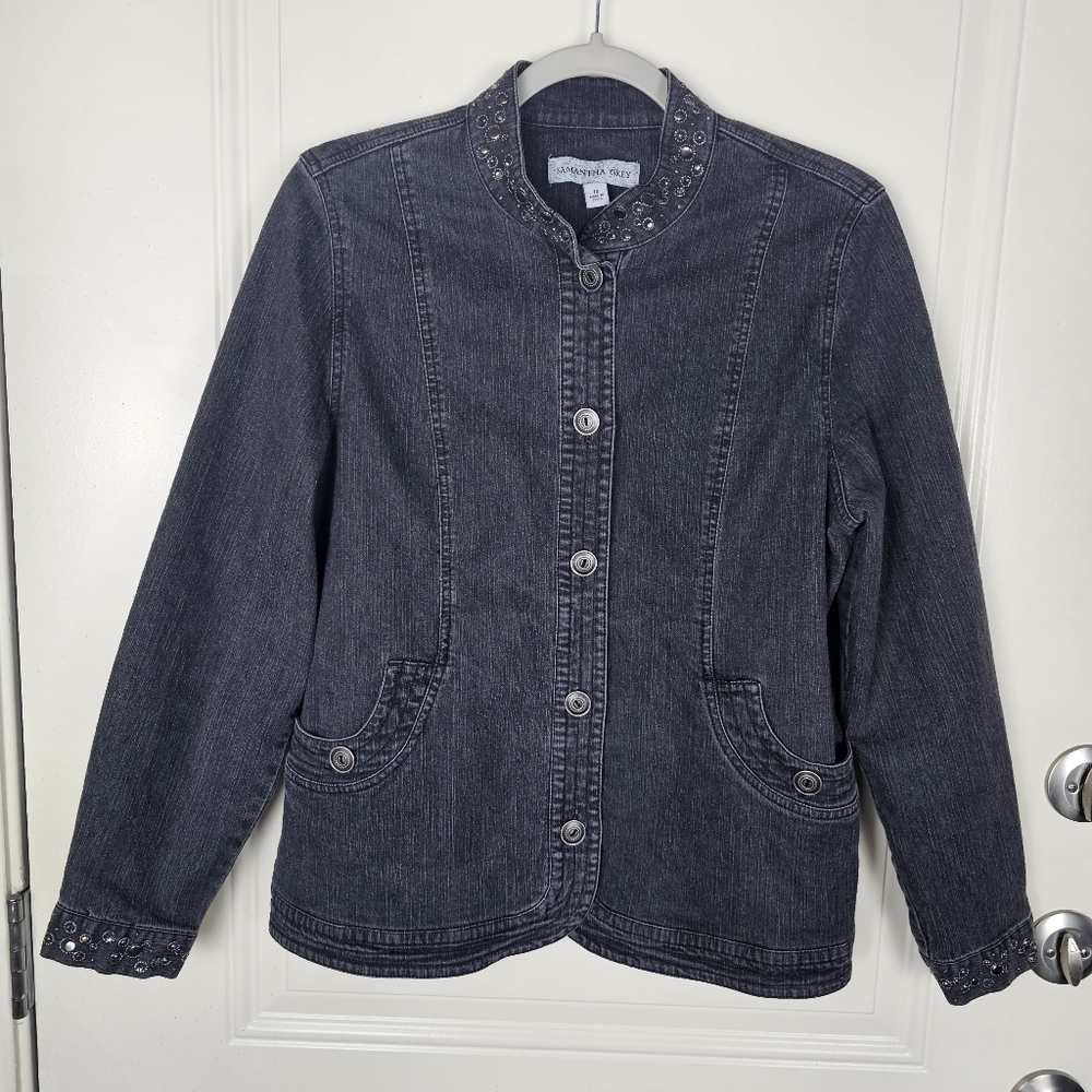 Samantha Grey Denim Jacket Women's Size 10 Y2K
